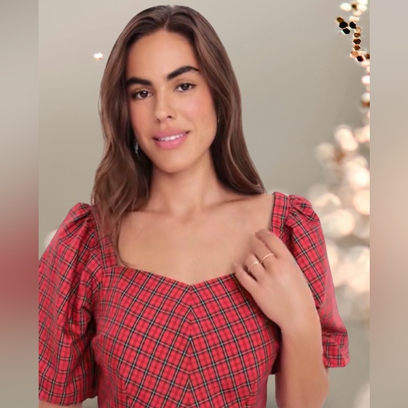 NWT Elegant Red Plaid Dress - Picture 11 of 16